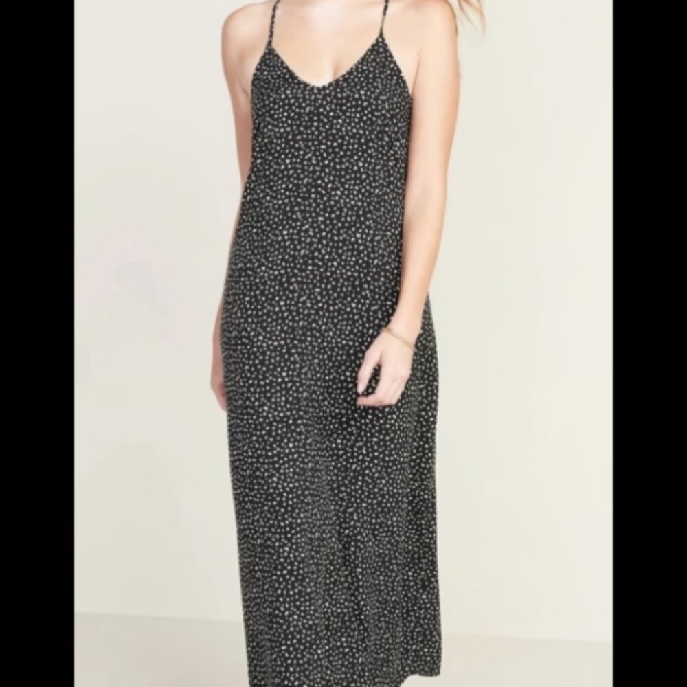 Old Navy Black and White Leopard Cross Back Maxi Dress